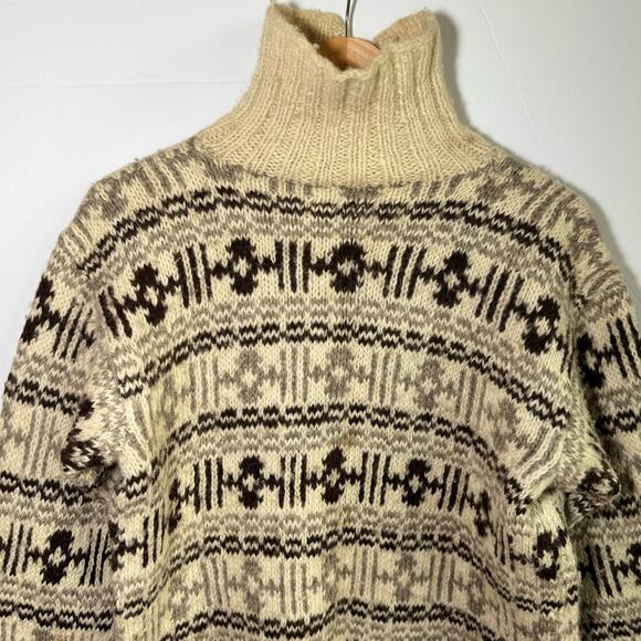 Vintage 70s Icelandic wool turtleneck sweater medium cream brown Neutral Scandi - Picture 4 of 15